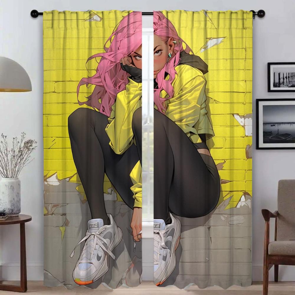 Curtains Child Room Street Punk Girl Window Curtain for Room 2 Panel Home Interior Curtains Tulle for Bedroom Shades Partition