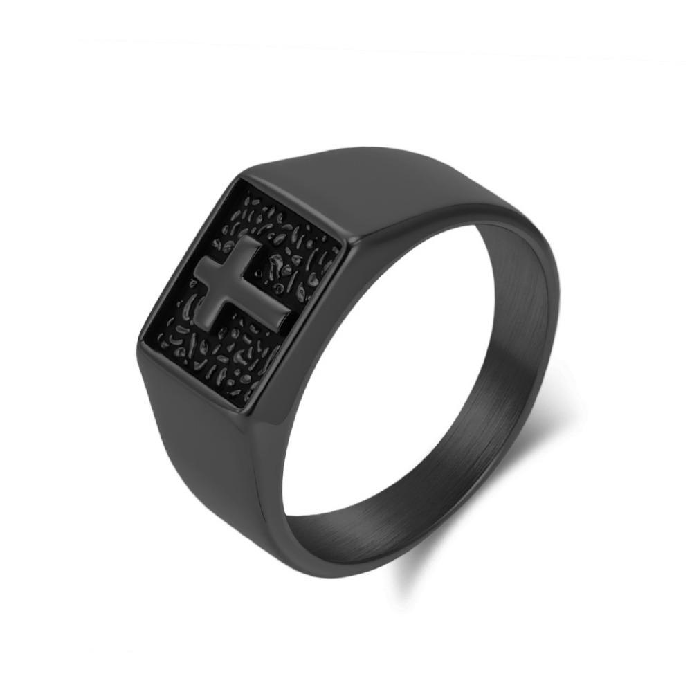 Somen Vintage Stainless Steel Cross Signet Ring for Men Silver Black Gold Color Versatile Rings Punk Jewelry Party Gifts Bague