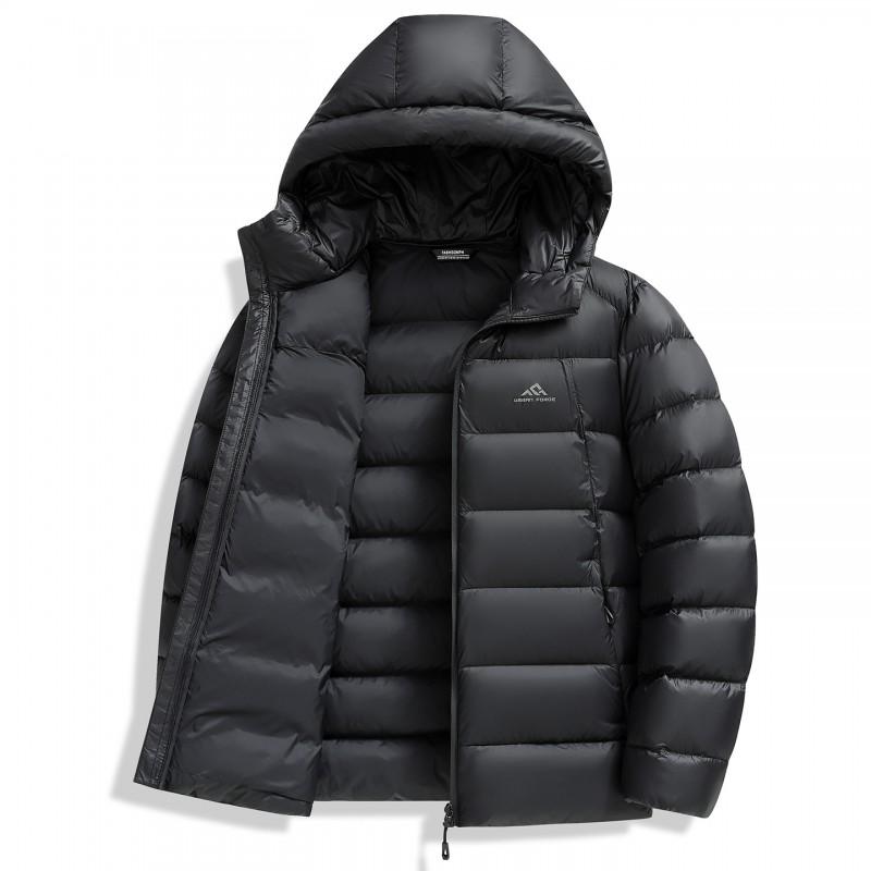 Mens Hooded Puffer Jacket Lightweight Winter Coat 90% White Duck Down Fill Loose Fit Casual Outerwear