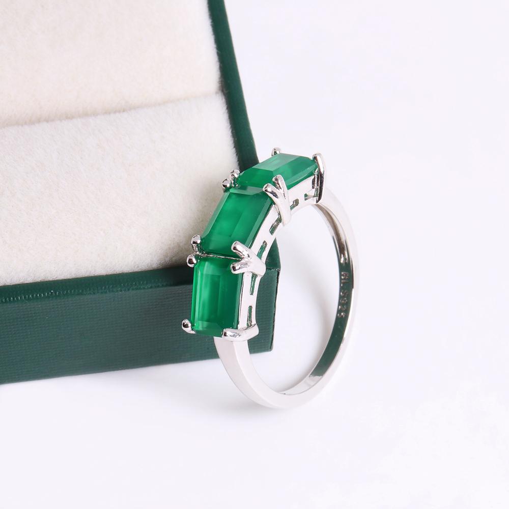 Bolaijewelry 1 Piece Classic Fashion Natural Green Agate Ring for Women 925 Sterling Silver Fine Jewelry Anniversary Party Wear