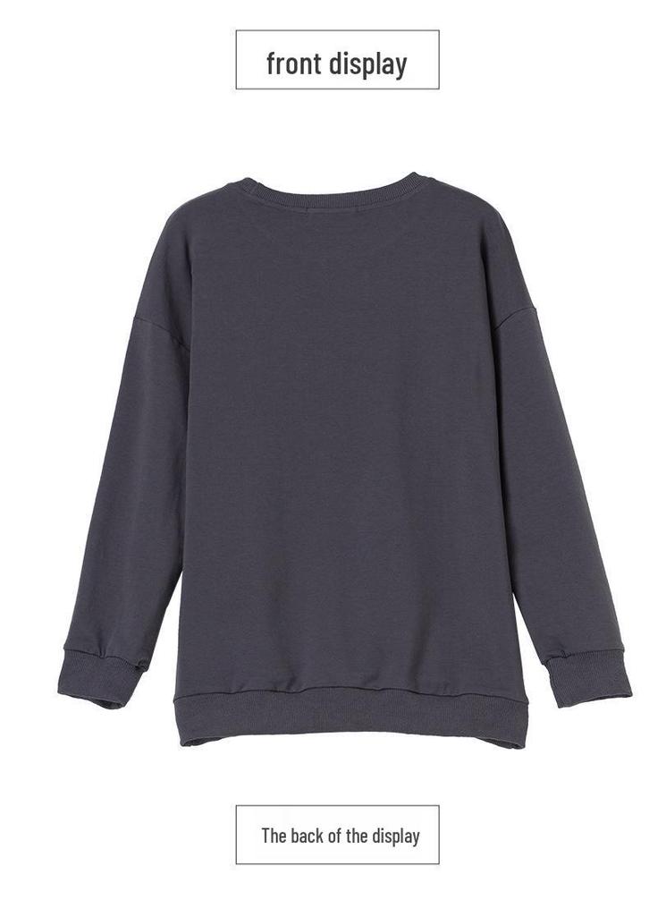 Women's Loose-Fit Pure Cotton Hoodie - Plus Size, Tummy-Covering, Slimming, Casual Spring/Autumn Top for Middle-Aged Mothers