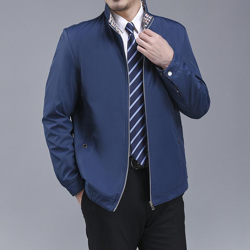 Autumn and Winter New Fashion Loose Stand-collar Jacket Men s Middle-aged Jacket Thin Business Casual Jacket Men M
