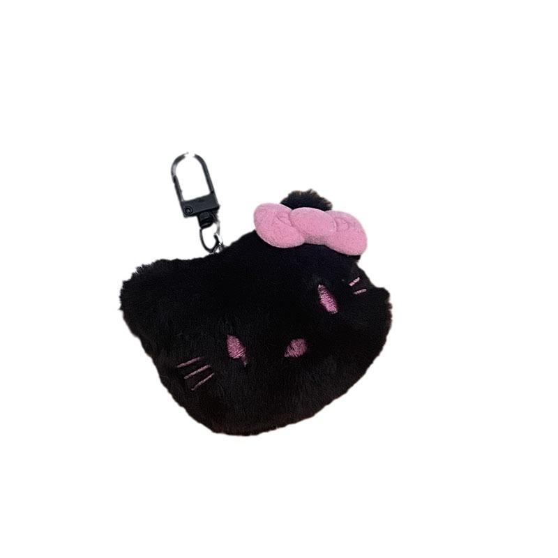 Black Pink Bow Kitty Plush Keychain Accessory