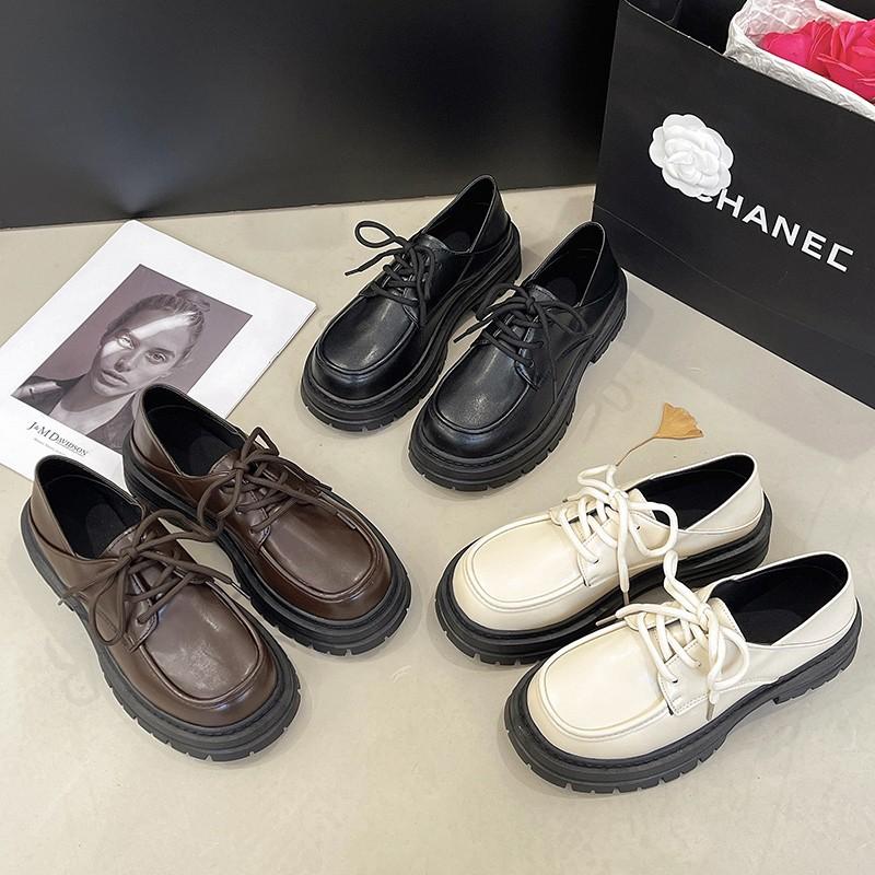 Thick-soled Spring New Low-top Single Women's Shoes Large-size Thick-soled Retro Small Leather Shoes