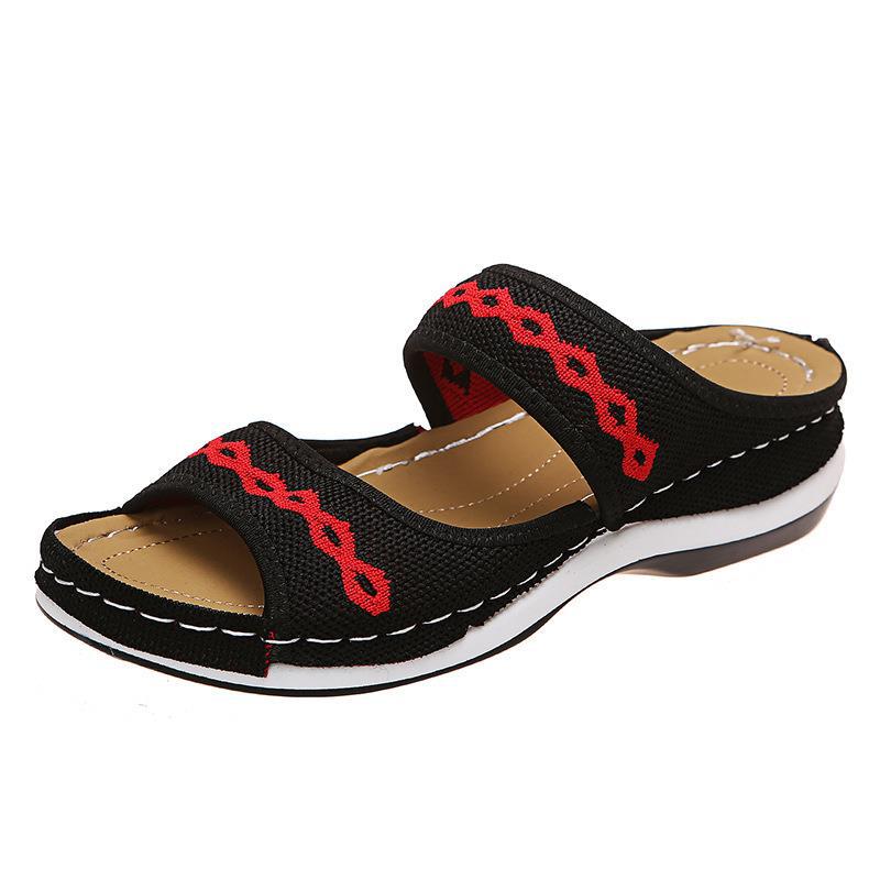 One-word slippers women's shoes fashionable wedge heel hollow comfortable flat sandals