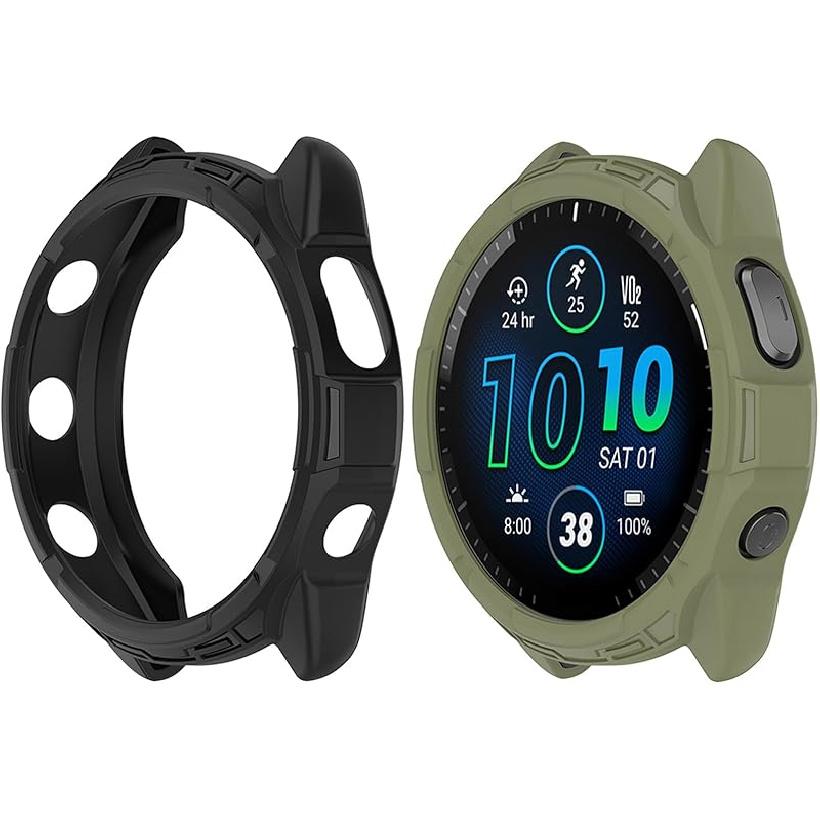 2Pack Soft TPU Case Cover (Black+Green) Compatible with Garmin Forerunner965 Running Smartwatch Protective Case Intended for Forerunner 965 Watch