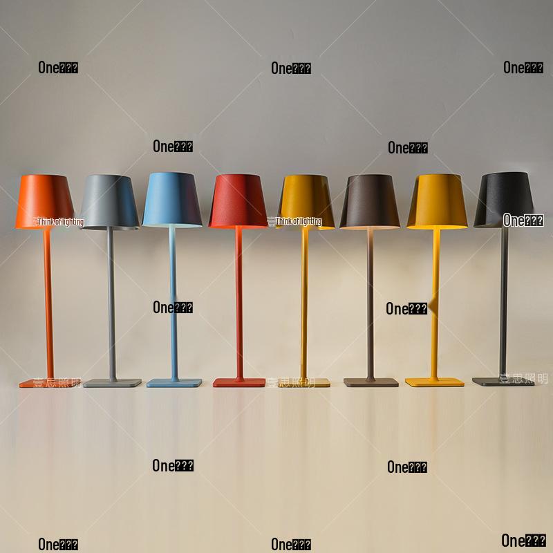Rechargeable High-Leg Iron Table Lamp - Outdoor Touch-Control, Three-Color USB Light for Restaurants