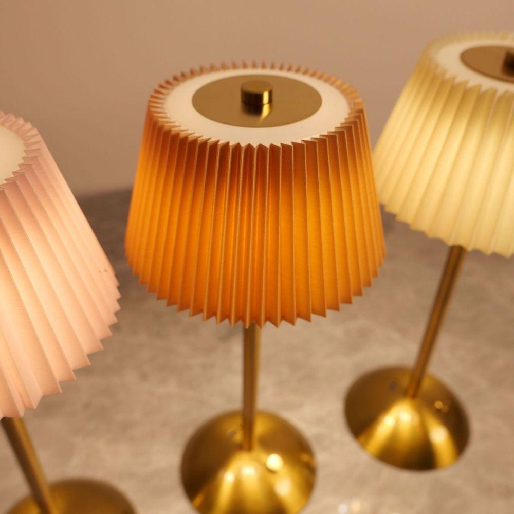 Touch Control Small Pleated Table Lamp Stepless Dimmable LED Bedside Lamp  Home Office