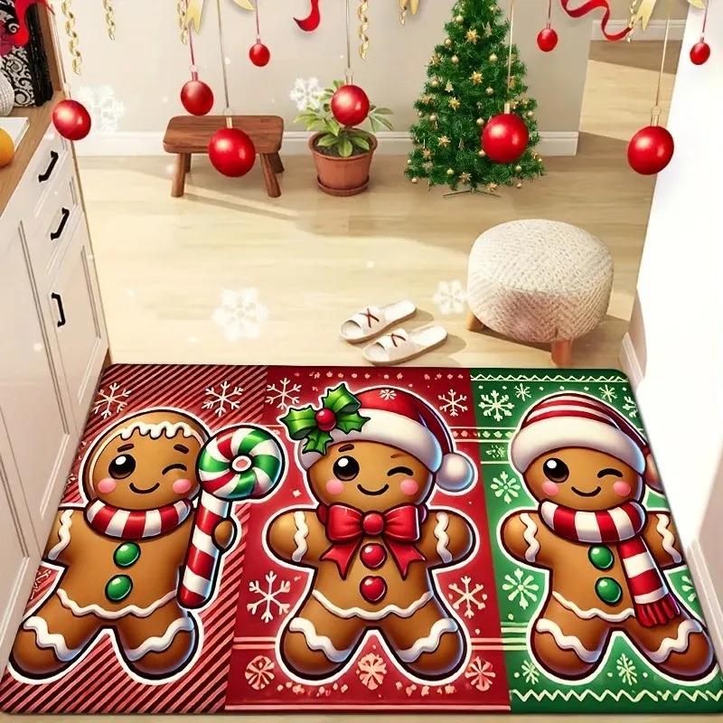 Christmas Gingerbread Doormat Non-Slip Entrance Doormat Carpet Living Room Sofa Carpet Bathroom Floor Carpet Home Decorat