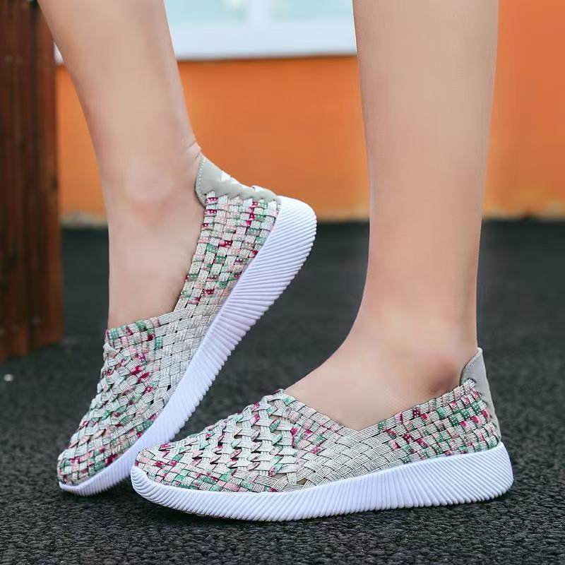 Woman New Hand Woven Casual Sneakers Spring Summer New Soft Sole Non Slip Shallow Slip On Round Toe Lightweight Walking Shoes
