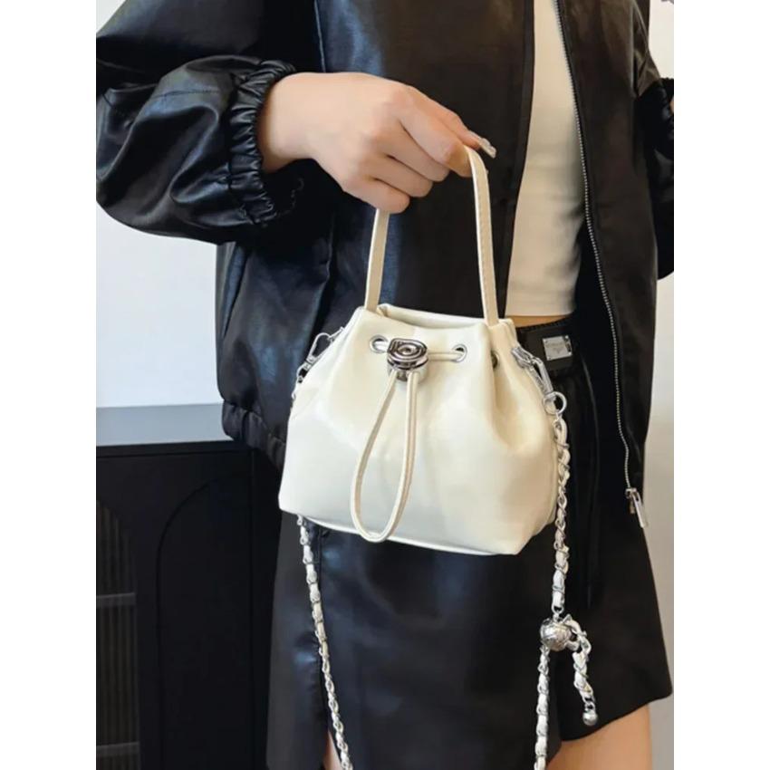 Fashion Pleated Bucket Bag Feminine New Korean Simple Shoulder Elegant Chain Party Bag