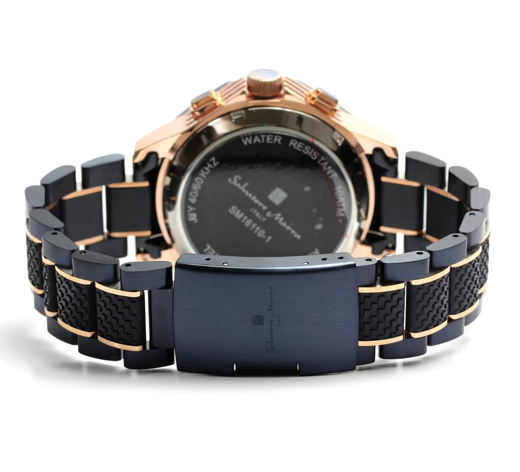 Salvatore Marra Limited Edition Chronograph Navy and Pink Men's Solar-Powered Radio-Controlled Watch, Gold, SM16110-PGNV