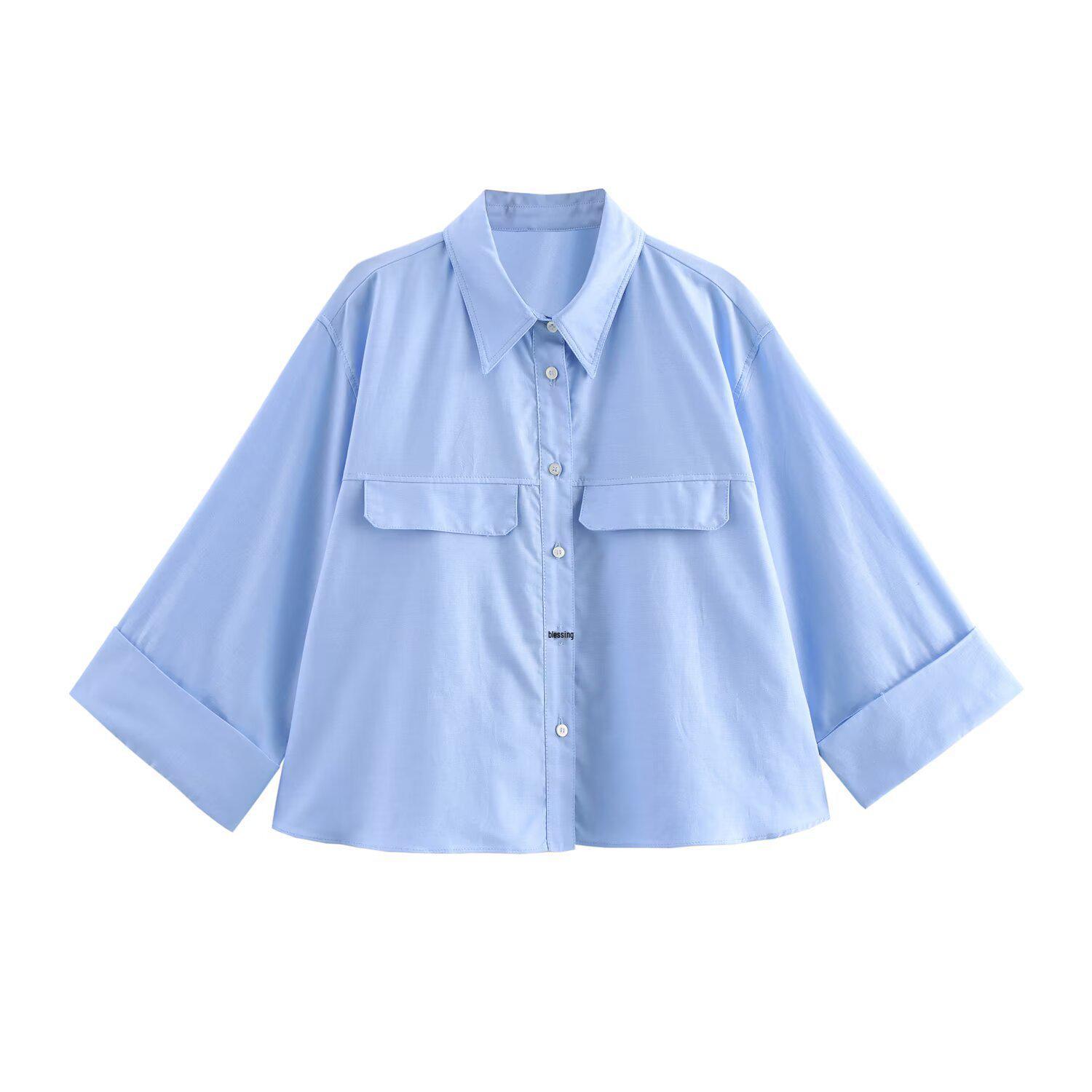 

Весна 2025 Женская рубашка с длинным рукавом в европейском и американском стиле с отложным воротником L синий