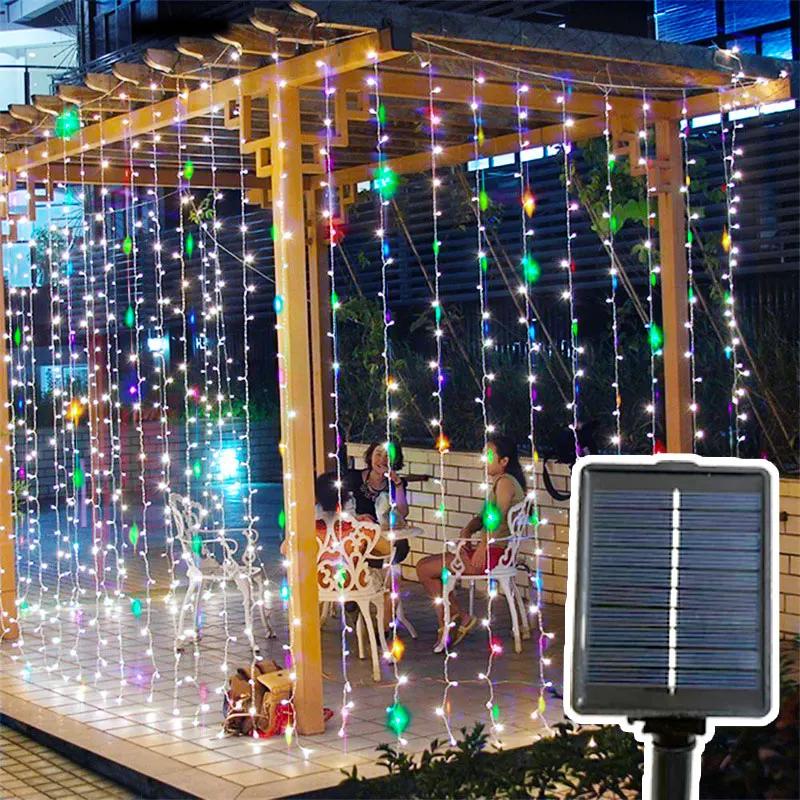 

Camping Party Atmosphere Decor Garland Lamp Silver Wire Outdoor Solar Curtain Fairy Light String Garden Sunmer Home Decoraiton Solar-3x1M 100LEDs