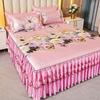 Korean Version Lace Solid Color Bed Skirt Three Piece Set, Skin Friendly Double-layer Bed Cover Non Slip Bed Cover Falda De Cama