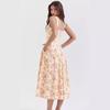 Women Fashion High Waist V Neck Backless Spaghetti Strap Print Ankle Length Trendy Design Dress