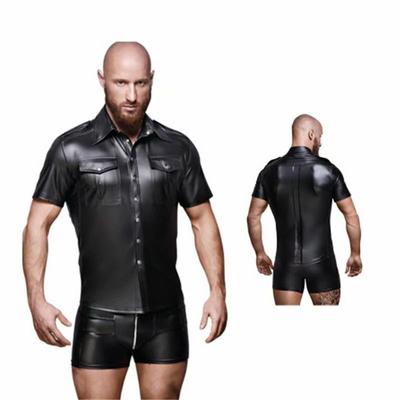 Men's Short Sleeve Faux Leather T Shirt Tight Workwear Party Club Costume Men's Sexy Underwear