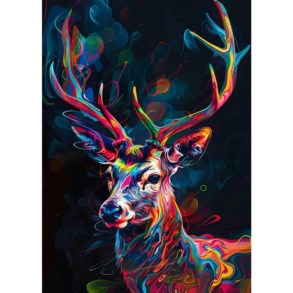 Abstract Animals Cat Lion Shark Wolf Tiger Deer Graffiti Art Canvas Painting Wall Poster Prints Pictures Living Room Decor