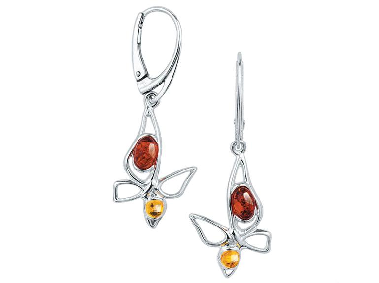 Women' Silver Butterfly Jewelry Set with Amber Large Silver Butterfly
