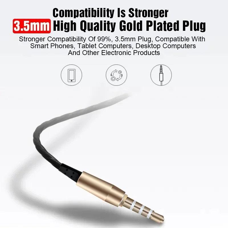 3.5MM Wired Metal Earphones HiFi Super Bass Stereo Music With HD Microphone Noise Cancel Headset In-Ear Earbuds