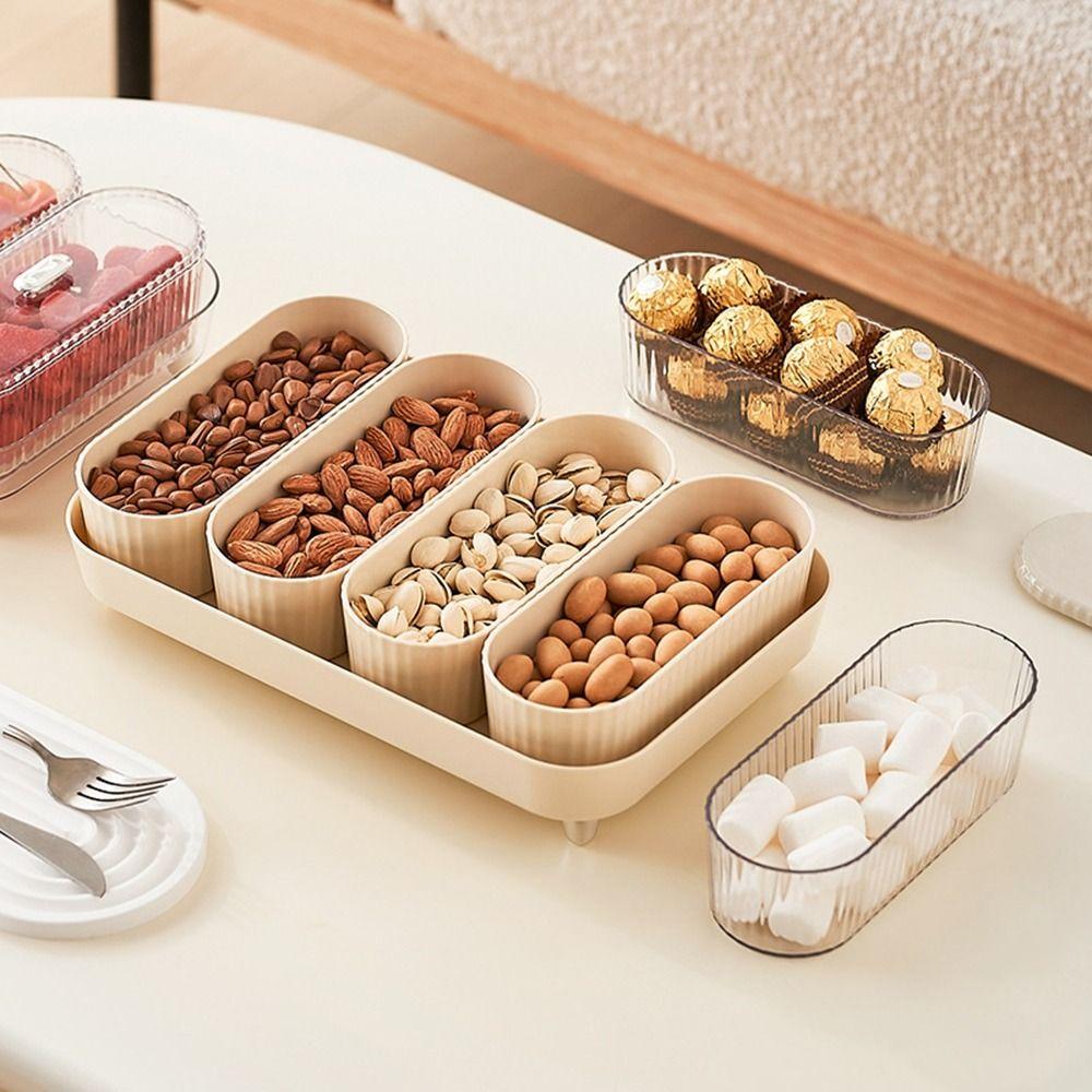 Plastic Snack Dry Fruit Tray Dustproof Fruit Dim Sum Box Light Luxury Snack Storage Tray  Travel
