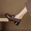 Spring and autumn soft leather high-heeled platform women's single shoes thick heel retro brown small leather shoes