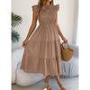 Spring and Summer Plain Color Wooden Earflap, Fluttering Sleeves, Gathered Waist, Long Skirt Women's Dress