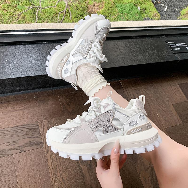 Women's Casual Shoes 2025 New Spring Autumn Color Block Aggan Shoes Slimming Sports Versatile Fiber Weave Upper Adult Shoes