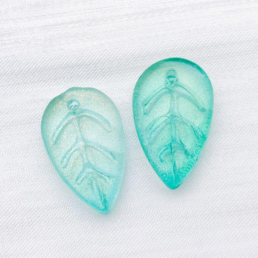 Set of 20 Mixed White, Green & Transparent Glass Leaf Charms for DIY Jewelry
