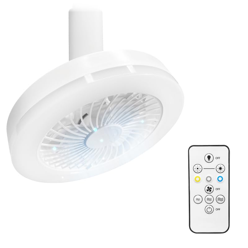 

Hiro Corporation Mini Ceiling Fan Light, E26 Base (Mini White), Dressing RoomToilet Socket Type, Remote Control Included