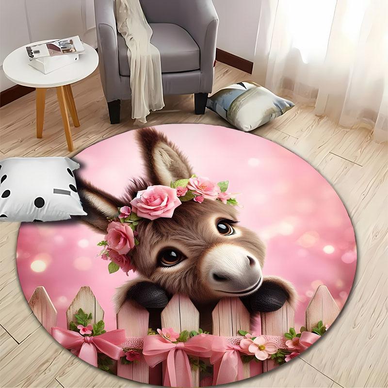 Charmant Âne avec des Fleurs Tapis de Salle de Jeux pour Enfants tapis rond pour la maison le canapé la chambre, cadeau