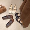 Retro soft leather Mary Jane shoes for women's 2025 spring new shallow mouth one-word strap flat-soled single shoes with skirts and leather shoes