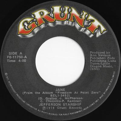 7inch Record JEFFERSON STARSHIP - Jane FB11750 Grunt 1979 US Rock Used
