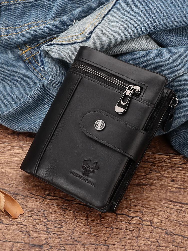 Humerpaul Portfel męski z prawdziwej skóry. Skórzana portmonetka na monety z wieloma kartami Rfid