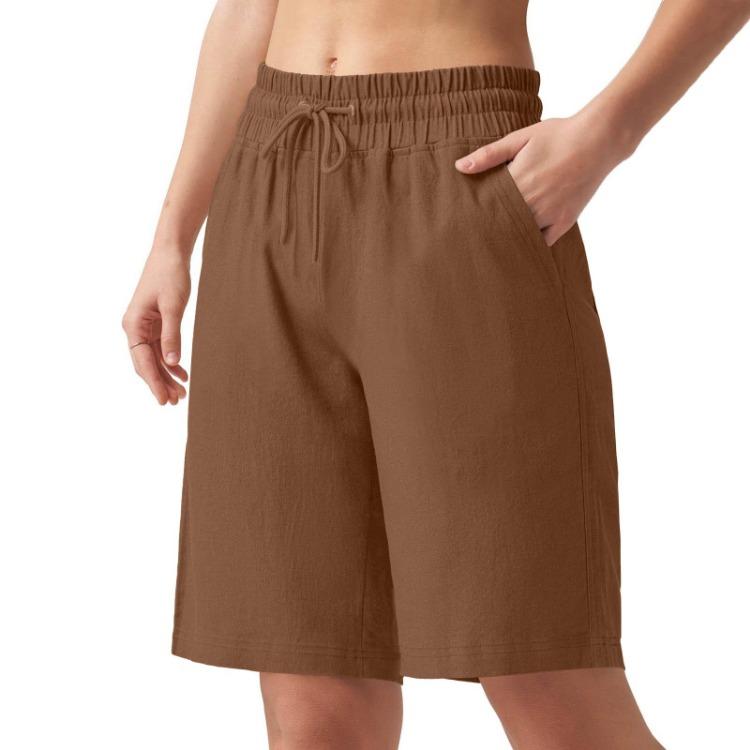 Fashion Womens High Waisted Bermuda Shorts Casual Wide Leg Drawstring With Pockets