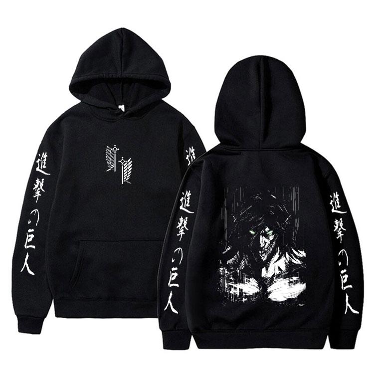 Sudadera con capucha Merch de Eren Jaeger de Attack on Titan Anime para Hombre Mujer Dibujos Animados Manga Cosplay Streetwear Sudadera con Capucha Oversize para Hombre