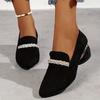 Pointed Toe Crystal Women Loafers Shoes Chunky Suede Mid Heels Casual Shoes Autumn New Brand Walking 2024 Cozy Zapatos Mujer