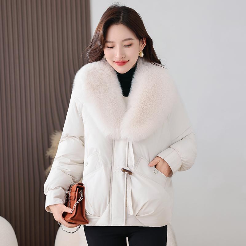 Leisure Down Cotton Jacket for Women, Winter Warmth, Detachable Big Fur Collar Jacket