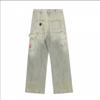 Mens Distressed Ripped Denim Jeans With Bloodstain Print Loose Fit Straight Leg Mid-Waist Stretch Cotton Streetwear Casual