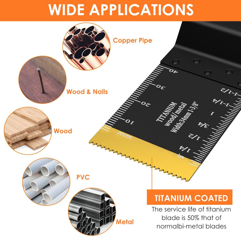 10/12 Pcs Titanium Bimetal Oscillating Saw Blade Set Precise Multi-functional Titanium-coated Swing Saws Blade for Cutting Metal