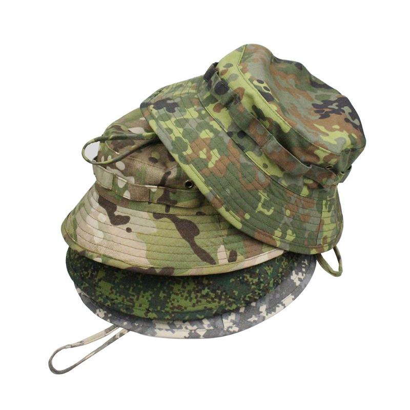 Cappello a secchiello mimetico tattico con visiera corta e tesa rotonda, cappello da pescatore mimetico stile militare, cappello da sole per escursionismo, caccia e attività all'aperto