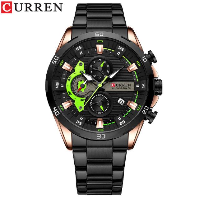 CURREN Edelstahluhren für Herren, kreative Mode, leuchtendes Zifferblatt mit Chronographenuhr, männliche Freizeitarmbanduhren