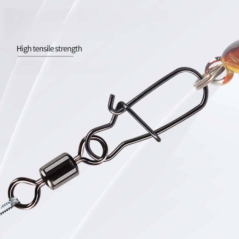 50Pcs Heavy-Duty Ball Bearing Fishing Swivels Snaps With 8-Shaped Swivel Rings Carbon Steel For Saltwater Lure Conne