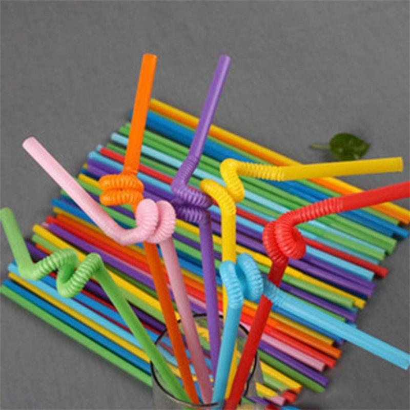 100Pcs Disposable Plastic Straws Colorful Party Events Drinking Straws Flexible Straws Stirrers Tube Straw Bar Accessories