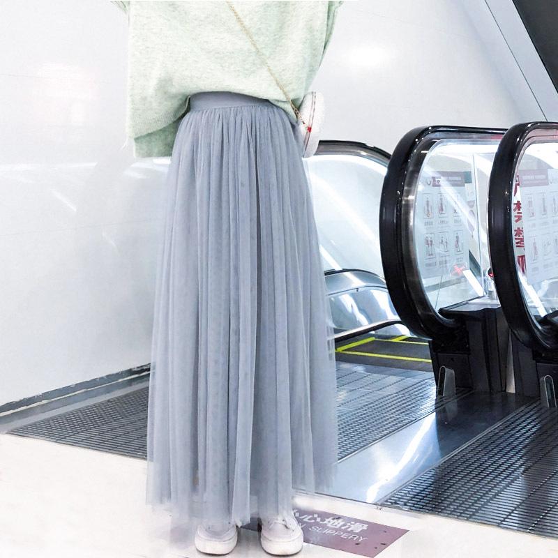 Korean High-Waist Mid-Length Tulle A-Line Skirt - Spring/Summer Pleated Mesh Design