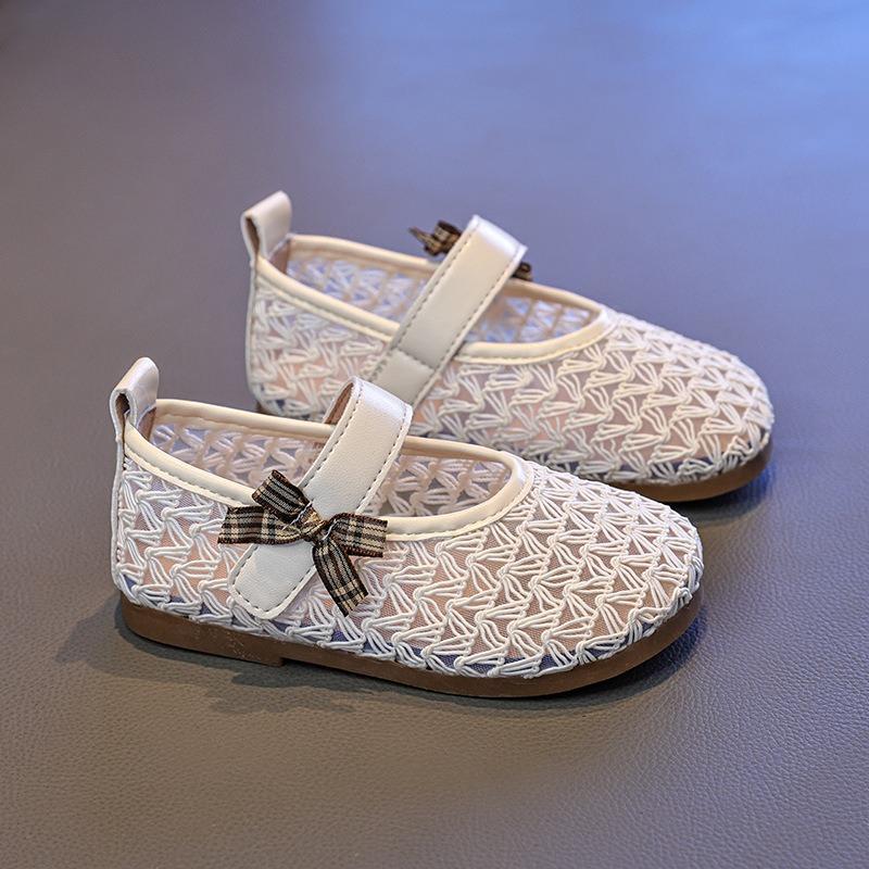 Girls' Princess Shoes Soft-Sole Non-Slip Leather Shoes, Breathable Mesh Hollow-Out Casual Shoes for Toddlers