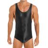 Mens Glossy U Neck Bodysuit Sleeveless Stretchy Leotard Wrestling Singlet Swim Sportswear