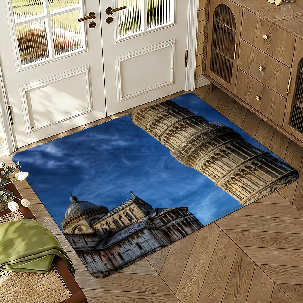 Torre pendente di Pisa Floor Mat Soft Thickened Absorbent Non-Slip Bedroom Living Room Door Mat Home Decor Flannel Rugs