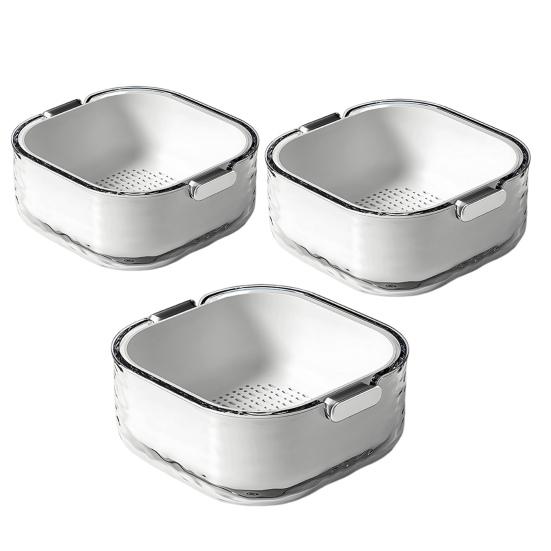 3Pcs/Set Kitchen Strainer Colander Bowl Stackable Drain Basket Food Strainers Multi-Layer Vegetable Washing Basket for Fruit Spaghetti