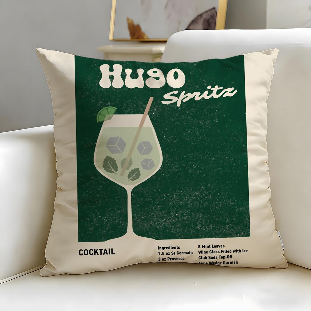 Beverage Theme Hugo Spritz Cocktail Cushion Cover Soft  EasyWash Pillow Case  Versatile for Couch Bed Travel and Office